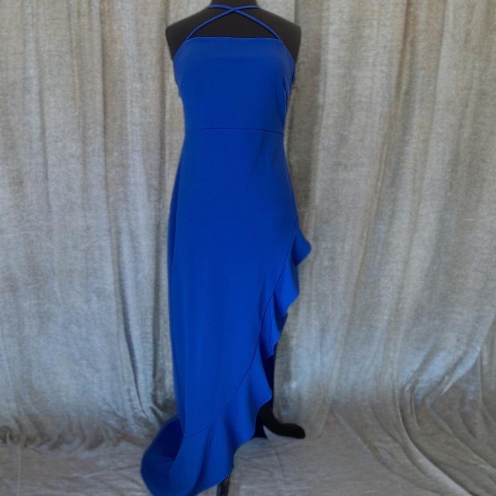 Chic Asymmetrical Blue Halter Dress